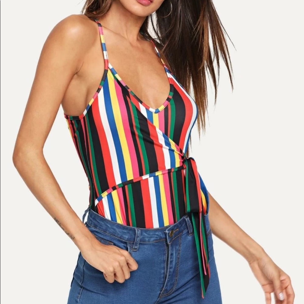 Waist knot striped  bodysuit